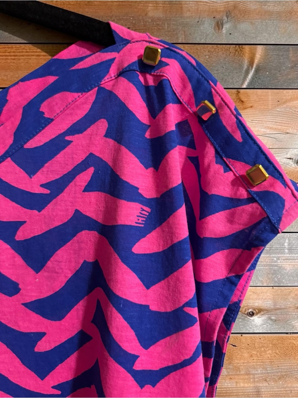 Lilly Pulitzer Chevron Print Shift Dress Pink Navy L - Picture 3 of 7